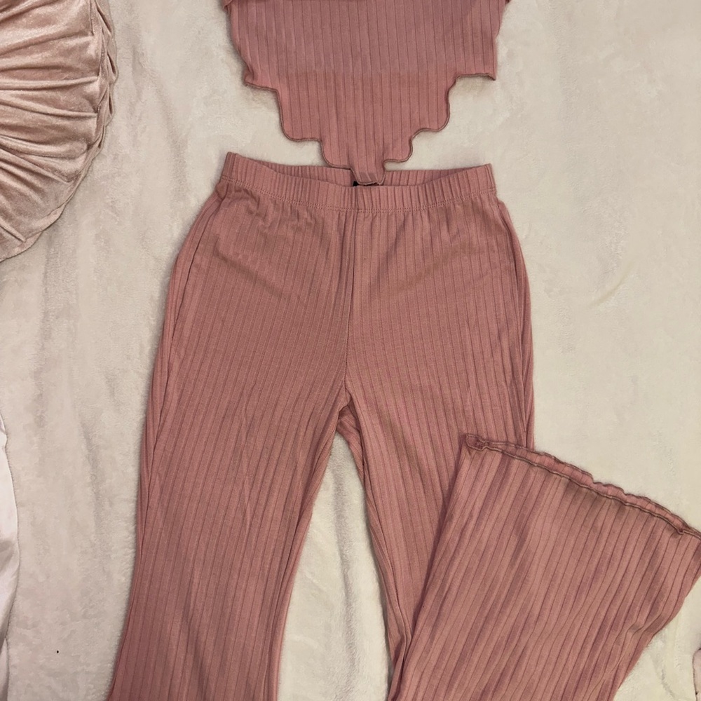 Ribbed Pink Pants & Jumpsuit Set